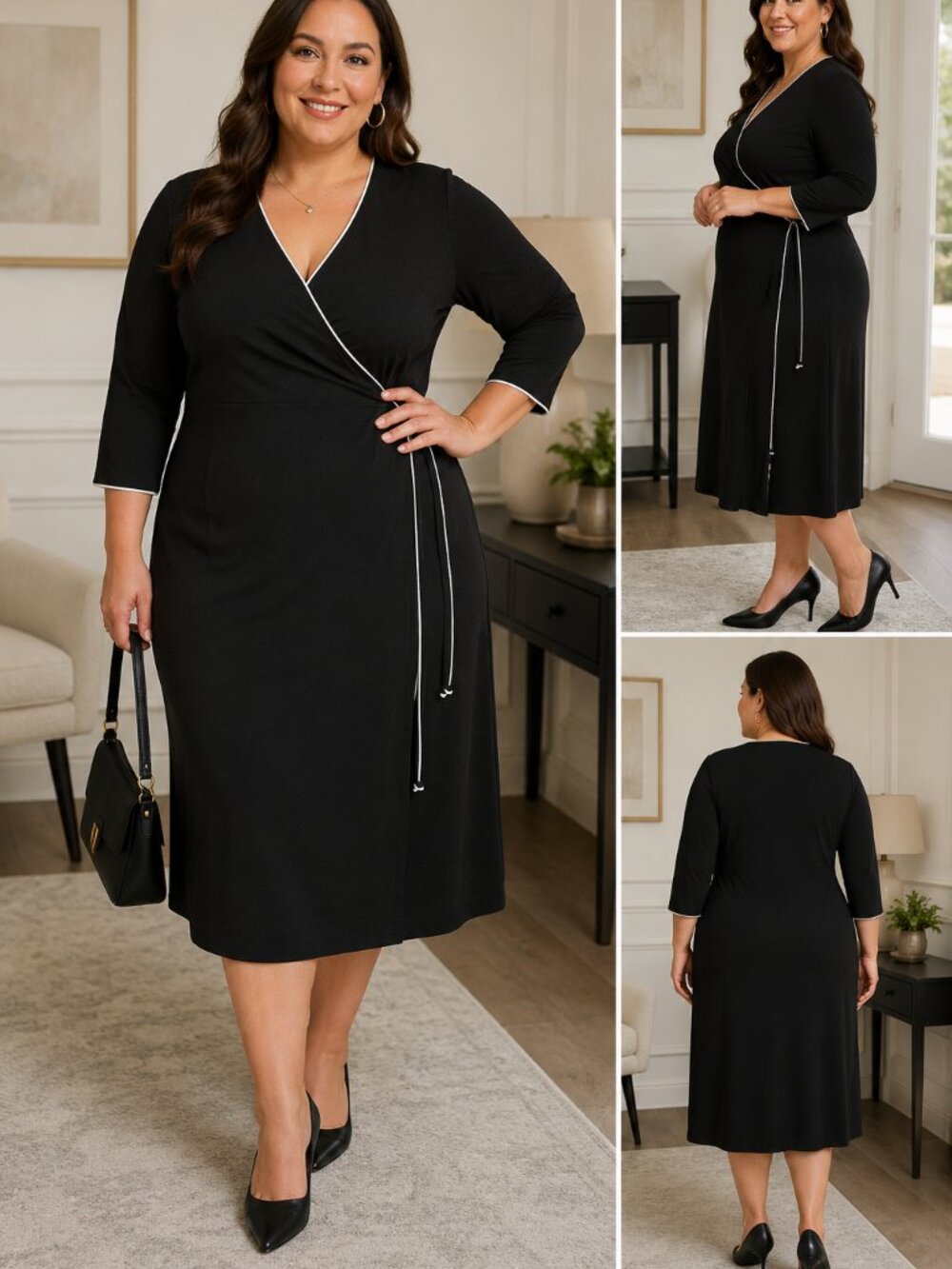 NWT Lane Bryant Faux Wrap Dress Women Sz 18/20 Black 3/4 Sleeve Career Stretch M